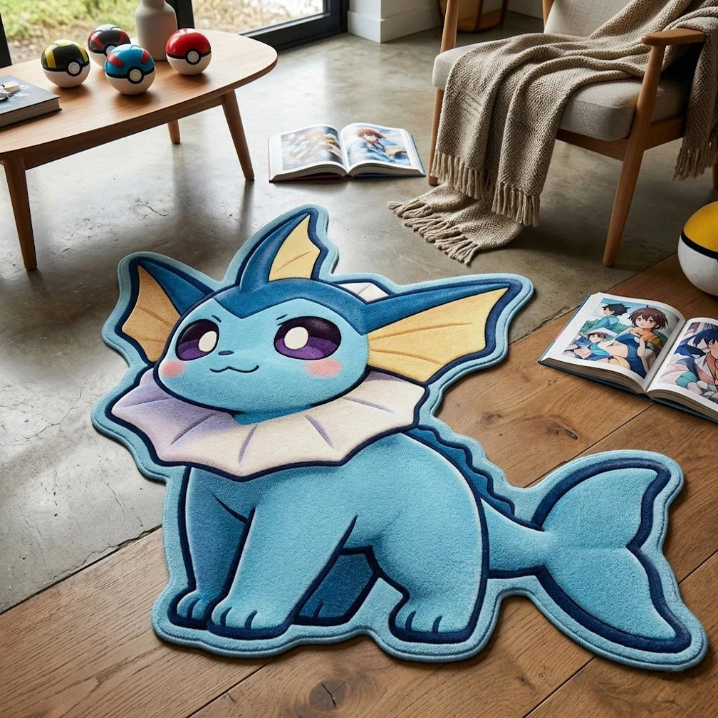 💧 Niedlicher Vaporeon Pokémon- Wasser-Anime Teppich – Weich, unregelmäßig & perfekt für Fans