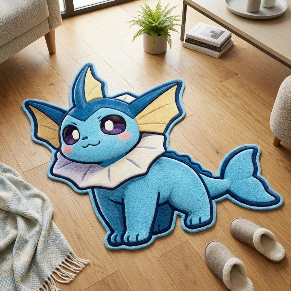 💧 Niedlicher Vaporeon Pokémon- Wasser-Anime Teppich – Weich, unregelmäßig & perfekt für Fans