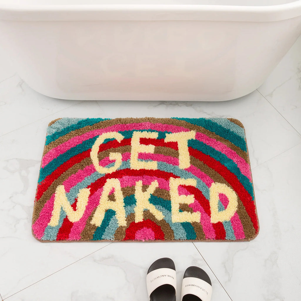 🛁 Get Naked Badezimmerteppich – Schwarz-Weiß Runner | Lustige & stylische Badematte
