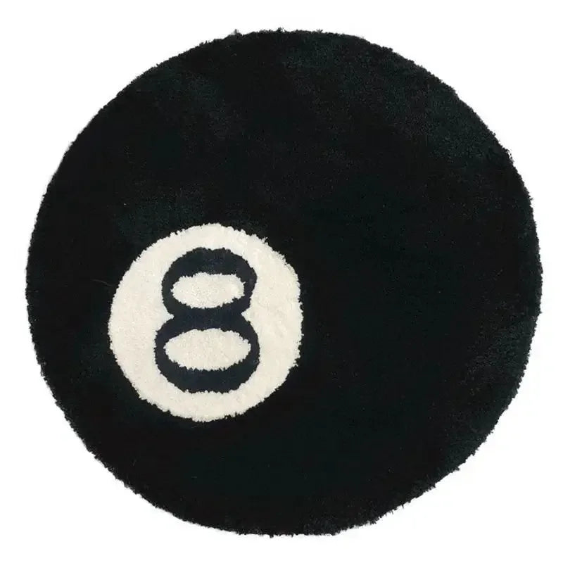 Schwarzer 8-Ball Teppich – Weich, rund & rutschfest | Stylische Home-Deko