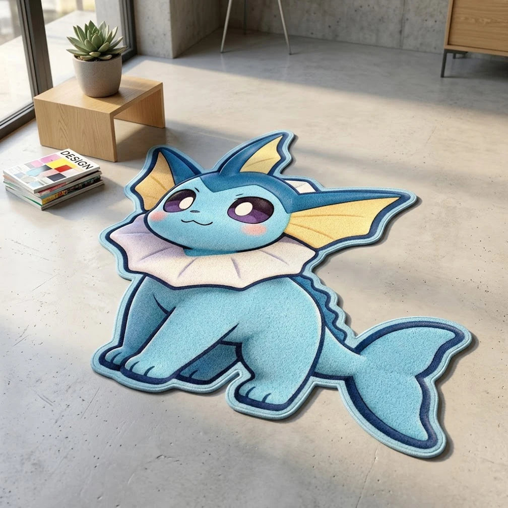 💧 Niedlicher Vaporeon Pokémon- Wasser-Anime Teppich – Weich, unregelmäßig & perfekt für Fans