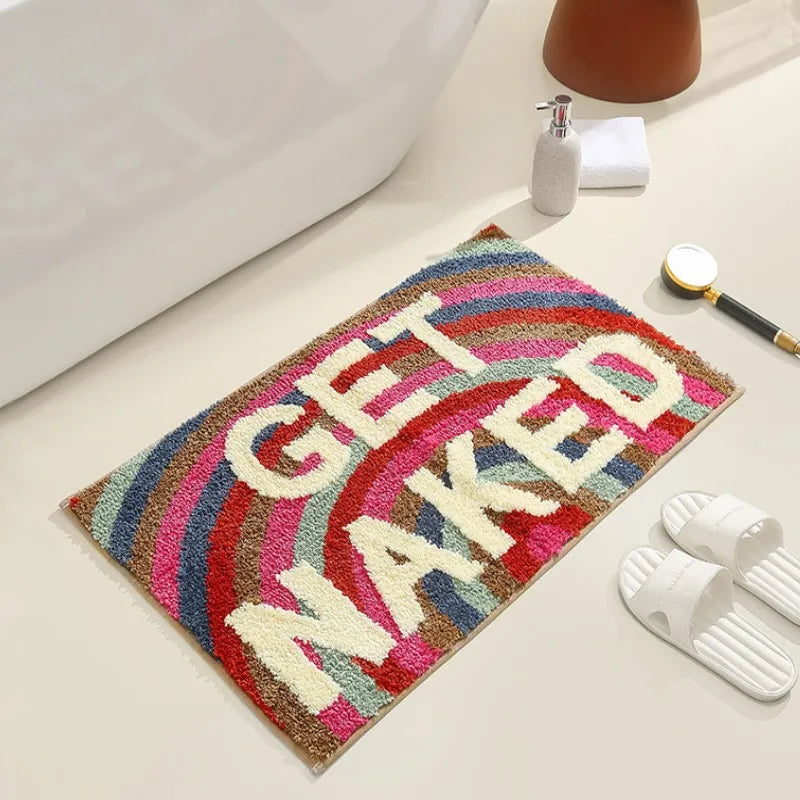 🛁 Get Naked Badezimmerteppich – Schwarz-Weiß Runner | Lustige & stylische Badematte