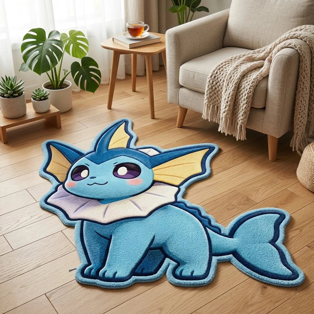 💧 Niedlicher Vaporeon Pokémon- Wasser-Anime Teppich – Weich, unregelmäßig & perfekt für Fans